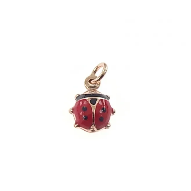 charms coccinella smaltata media 11x7 mm in argento 925 placcato oro rosa - 1 pz
