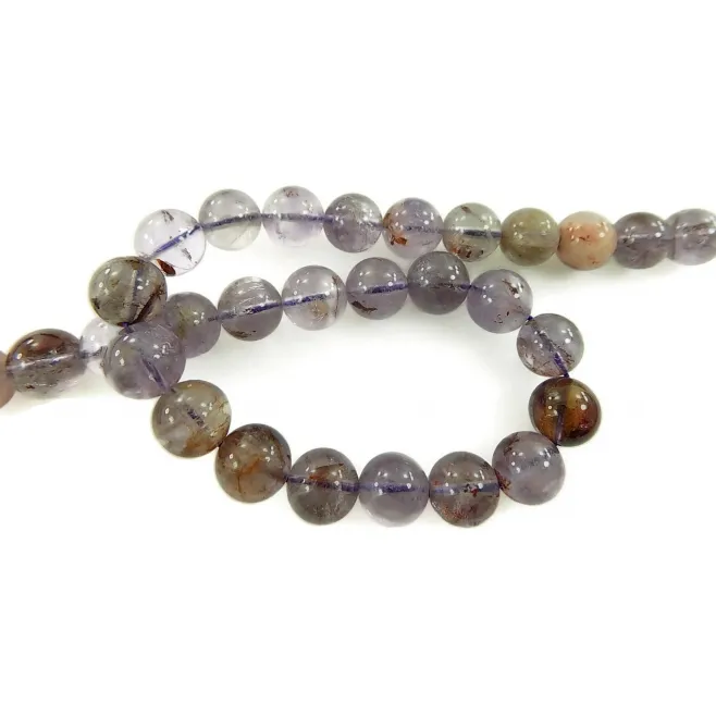 Ametista chiara con inclusioni di citrino e rutilo di 11 mm - 1 filo