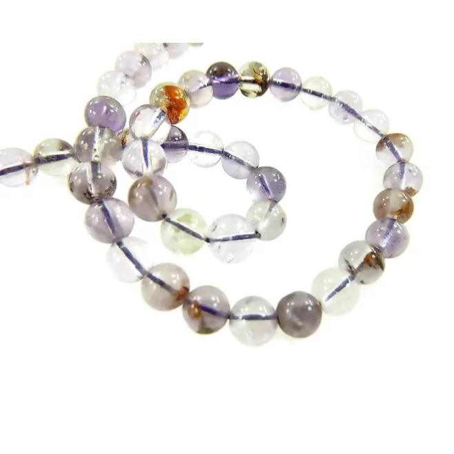 Ametista chiara con inclusioni di citrino e rutilo di 6,5 mm - 1 filo