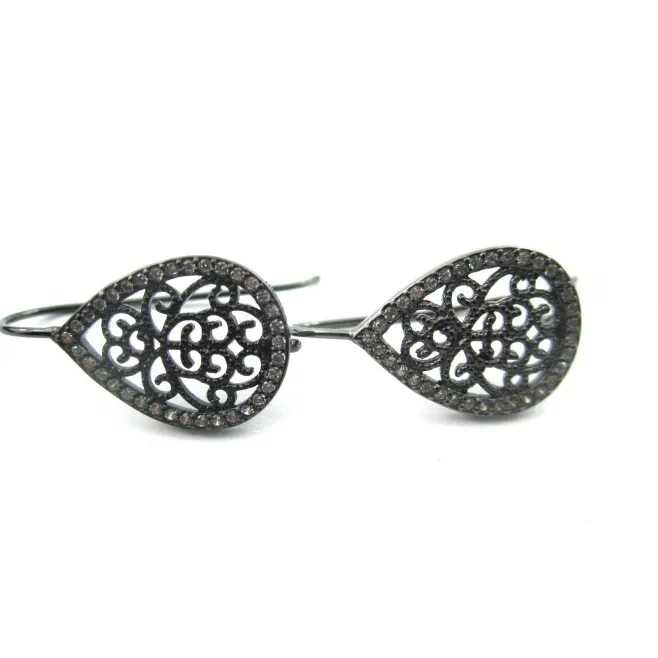 1 paio di monachelle a goccia in filigrana argento 925 nero e zirconi bianchi