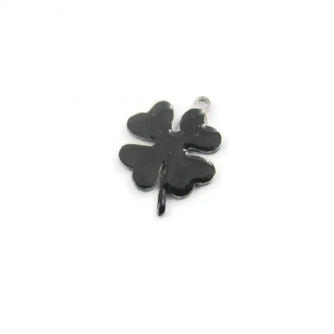 ciondolo charms quadrifoglio smalto nero argento 925 placcato oro 1 pz