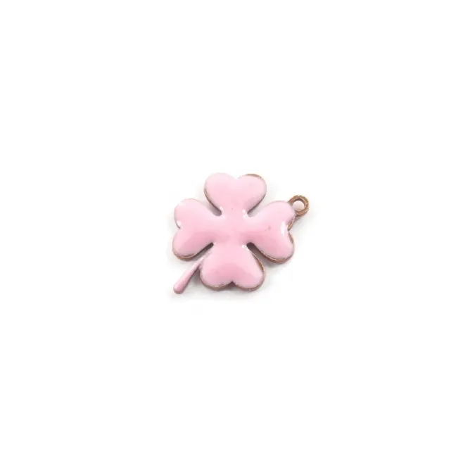 ciondolo charms quadrifoglio smalto rosa argento 925 placcato oro giallo 1 pz