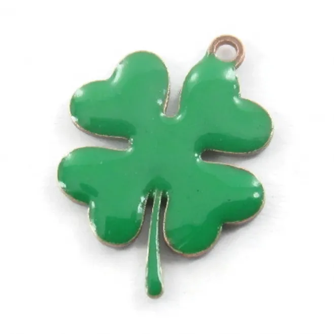 ciondolo charms quadrifoglio smalto verde argento 925 placcato oro giallo 1 pz