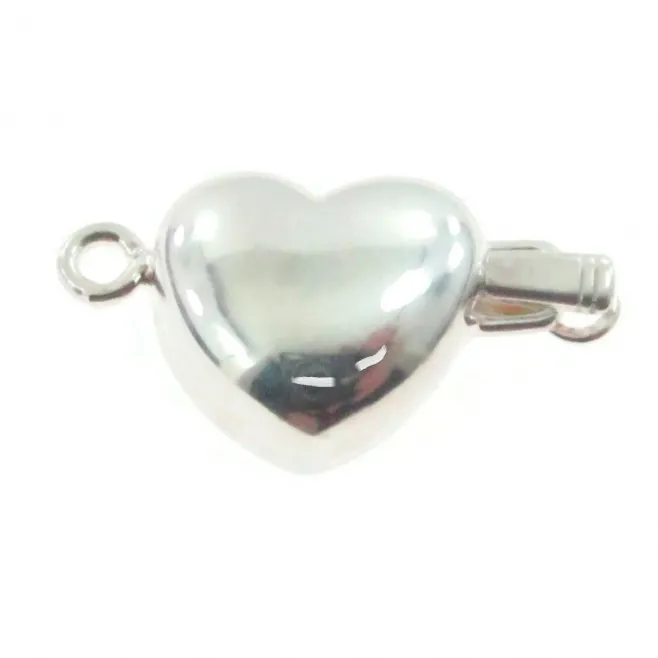 Chiusura a Pressione cuore 1 Foro In Argento 925 Finitura Lucida 25x13 mm 1 Pz.