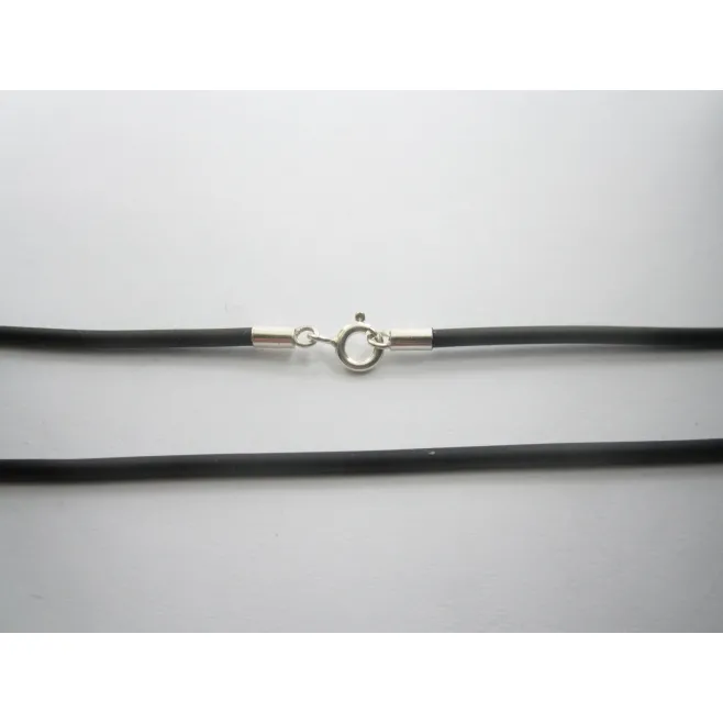 Collana caucciù lunga 40 cm  chiusure argento 925 diametro 2 mm  1pz.