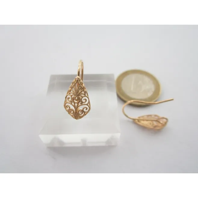 1 paio di monachelle orecchini  goccia filigrana argento 925 placcato oro giallo