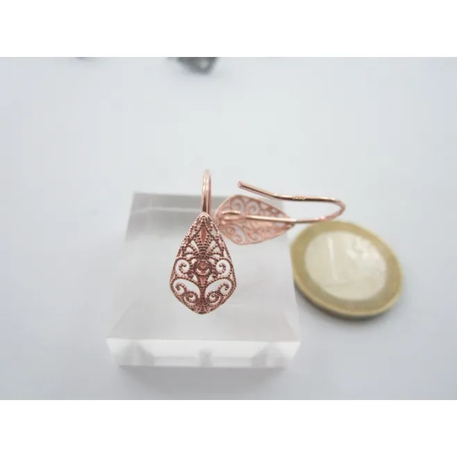 1 paio di monachelle orecchini  goccia filigrana argento 925 placcato oro rosè