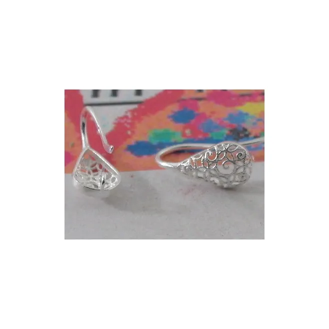 1 paio di monachelle per orecchini frontale goccia filigranato argento 925 It.