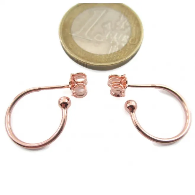 orecchini perno semi tondo in argento 925 placcato oro rosa di 15 mm - 1 paio