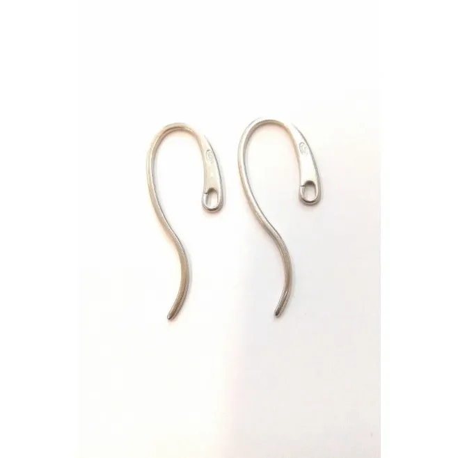1 paio ganci orecchino ad amo piatto lungo argento 925 rodiati made in italy