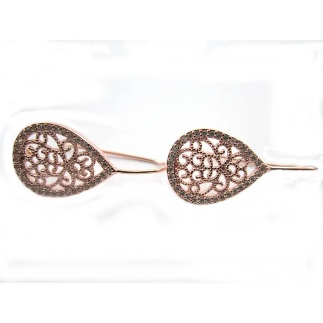 1 paio monachelle goccia filigrana argento 925 placcato oro ros zirconi bianchi