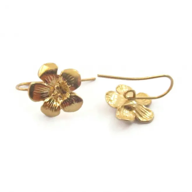 1 PAIO MONACHELLE ORECCHINI  FIORE ARGENTO 925 PLACCATO ORO GIALLO MADE IN ITALY