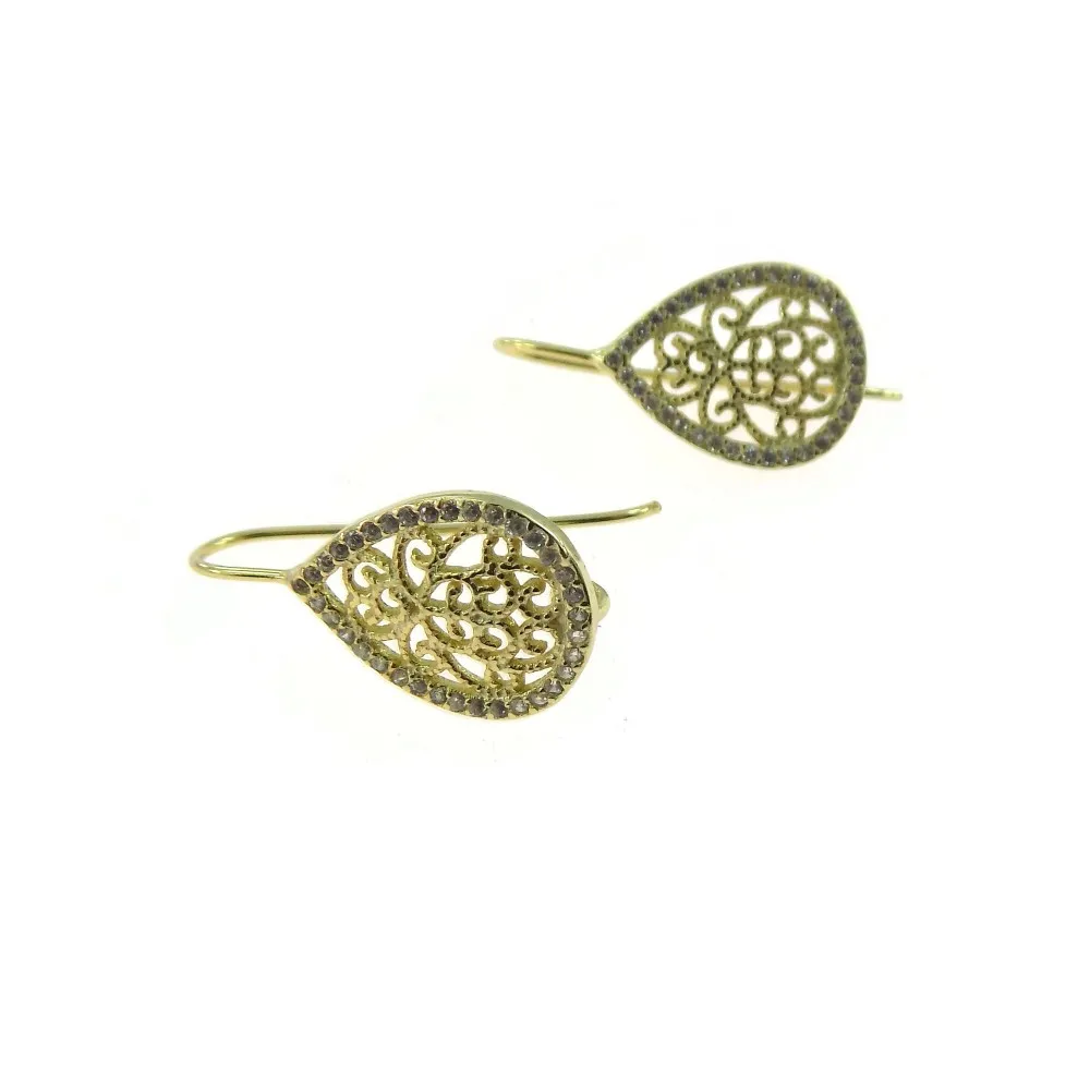 1 paio monachelle goccia filigrana argento 925 placcato oro gial zirconi bianchi