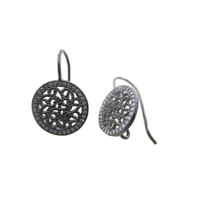 1 paio monachelle tonde in  filigrana argento 925 brunito e zirconi bianchi