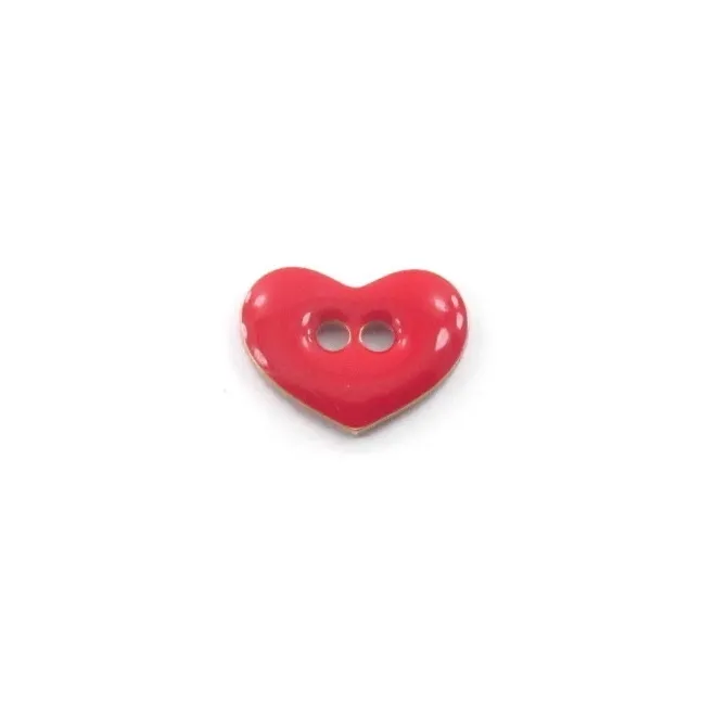 bottone cuore smalto rosso in argento 925 placcato oro giallo di 12x9,5 mm