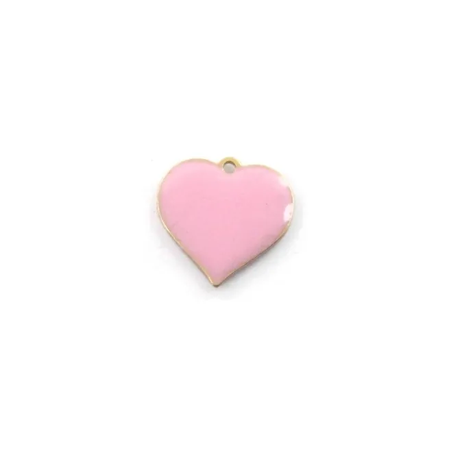 pendente charms cuore smalto rosa in argento 925 placcato oro rosa di 11x11 mm