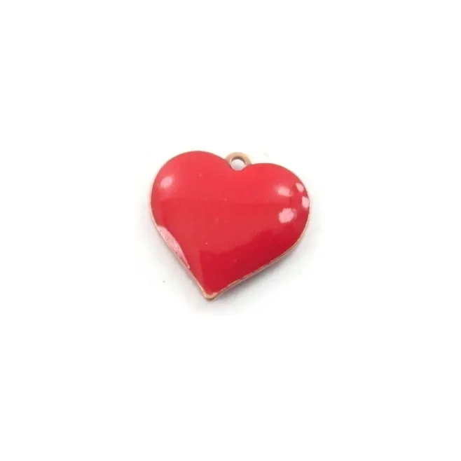 pendente charms cuore smalto rosso in argento 925 placcato oro giallo di 11x11 mm