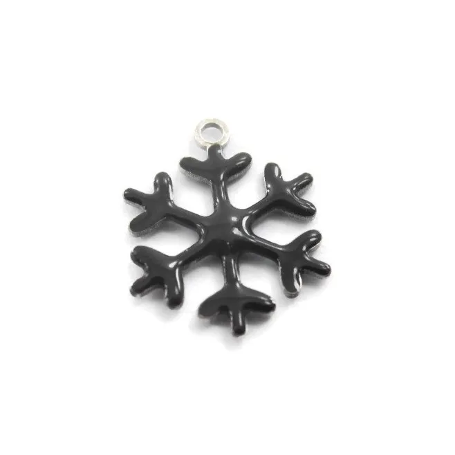 Charms fiocco di neve smalto nero in argento 925 rodiato  13,5x12 mm
