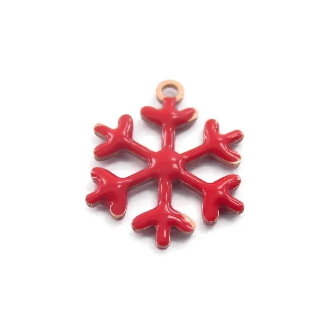 Charms fiocco di neve smalto rosso in argento 925 placcato oro rosa  13,5x12 mm