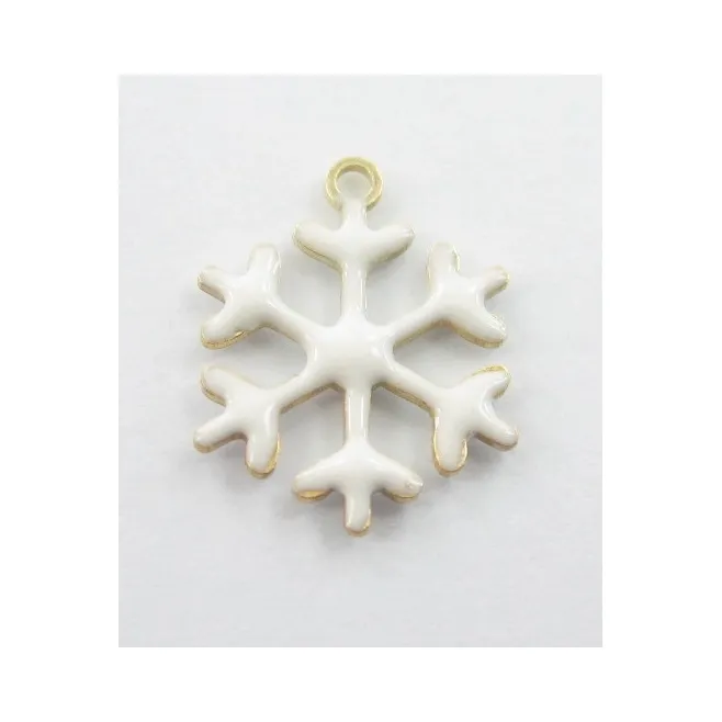 Charms fiocco di neve smalto bianco in argento 925 placcato oro giallo  13,5x12 mm