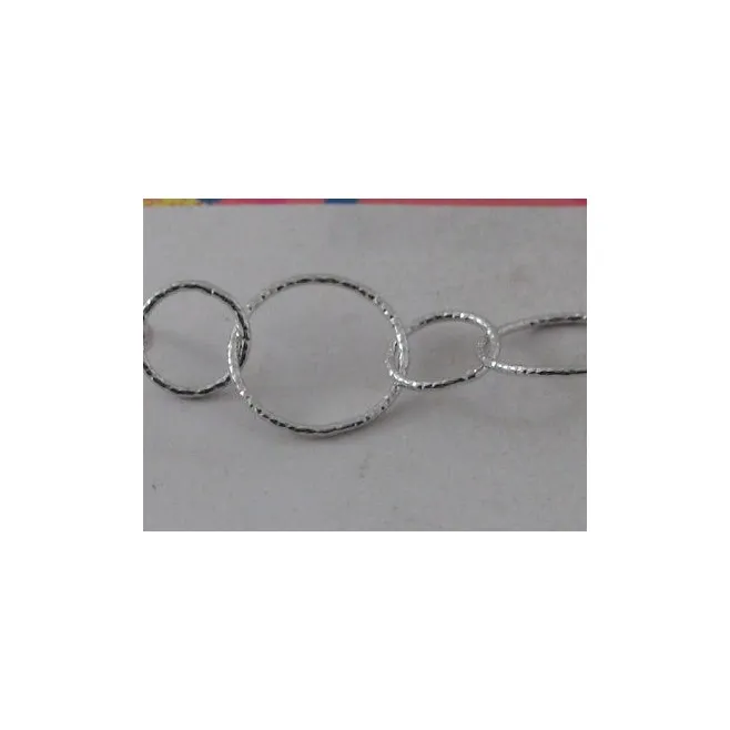 24 cm catena in argento 925 diamantata e rodiata anellini di 15 e 10 mm italy