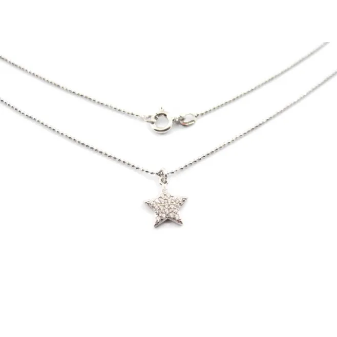 catenina modello pallini sfaccettati e charms stella zirconi bianchi argento 925 rodiata 1 pz