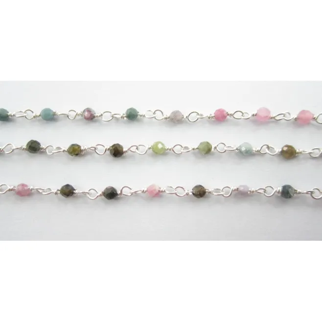 catena rosario argento 925 e tormaline piccole di 2,5 mm 10 cm