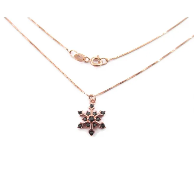 catenina veneziana placcata oro rosè e charms fiocco di neve zirconi neri argento 925 placcato oro rosè 1 pz