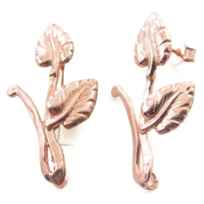 orecchini perno forma ramo argento 925 placcato oro rosè di 34x18 mm 2pz