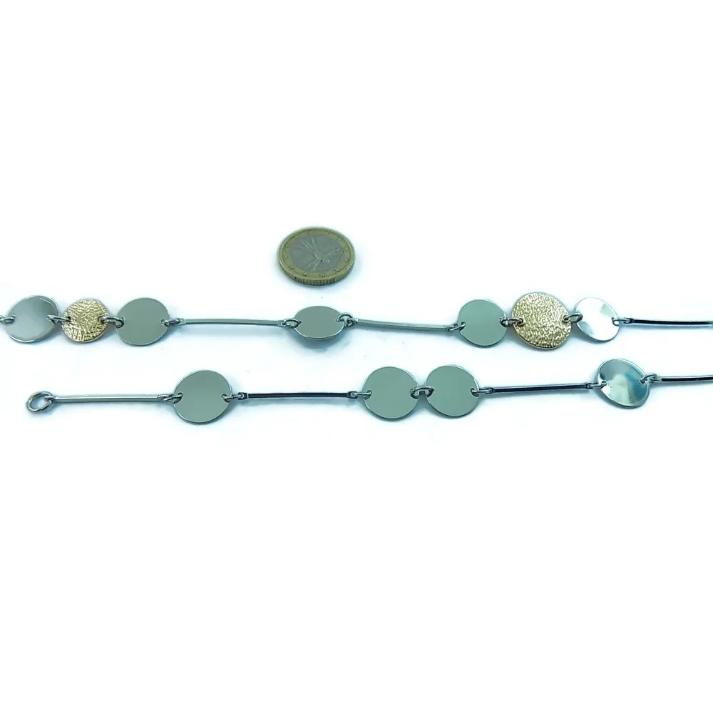 80 cm catena  in metallo freenickel rodiato lucido con elementi dorati