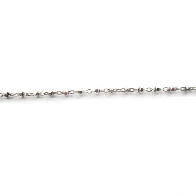 50 cm di catena argento 925 rodiato ovalini di 0,7 mm e pallini di 1,8 mm alternati ogni 5 mm