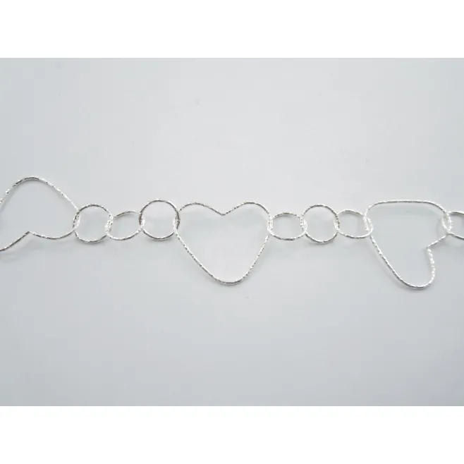 10 cm di catena argento 925 diamantato anellini e cuori