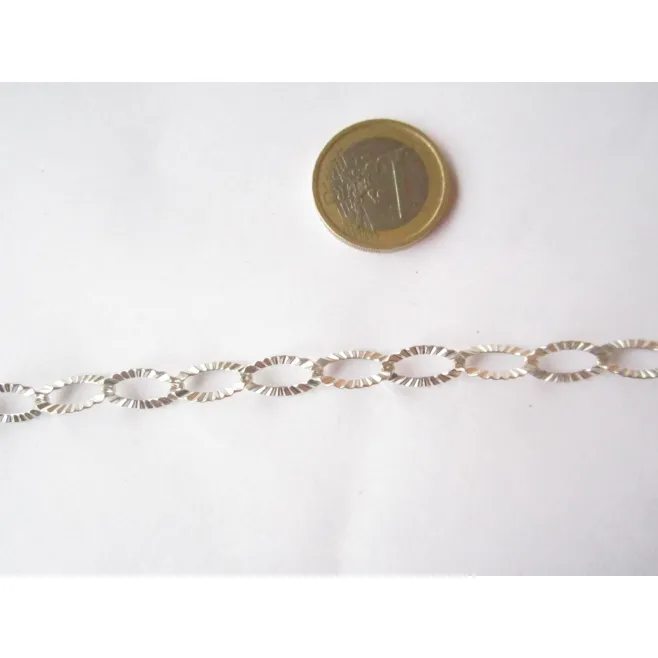 10 CM.DI CATENA OVALI ARGENTO925 ZIGRINATA ITALY 13x8mm