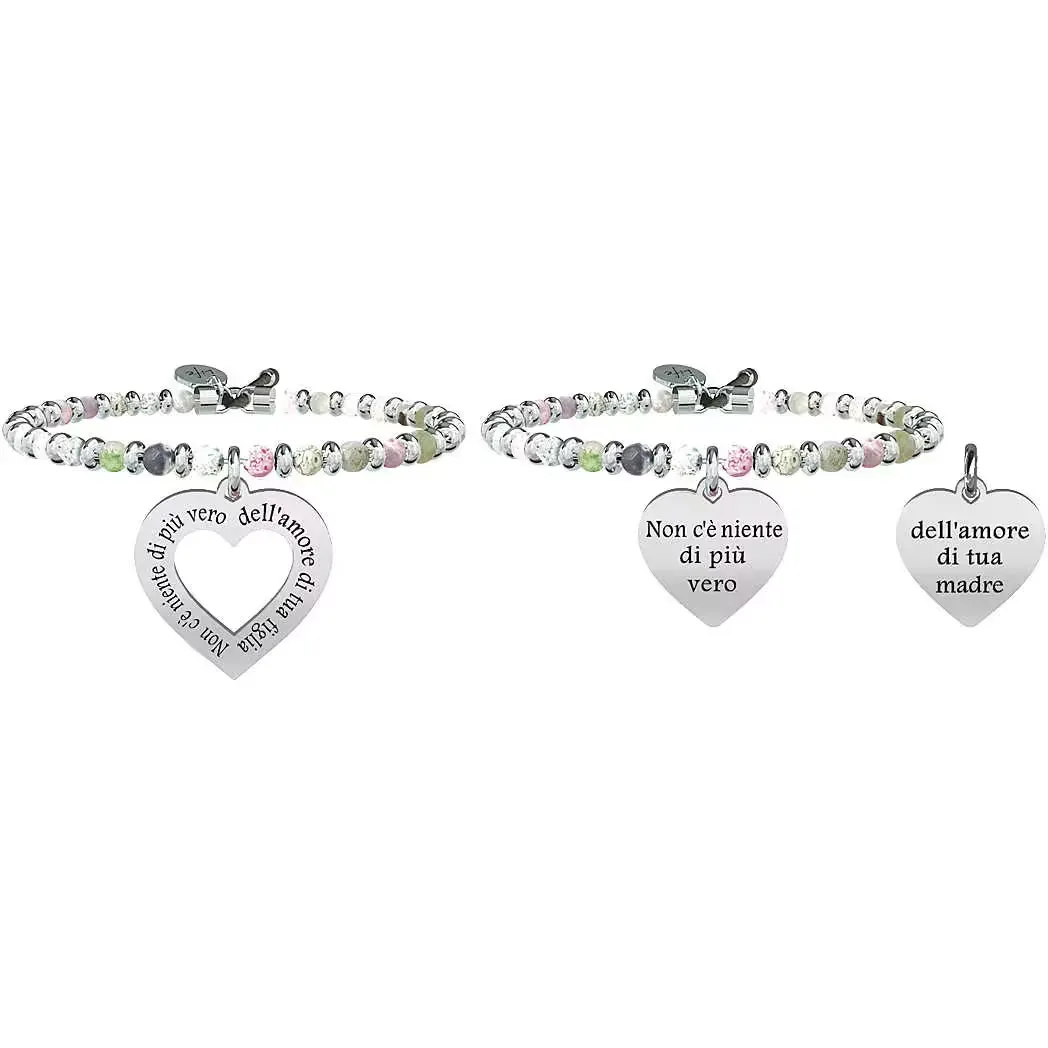 Set di Due Bracciali Kidult Family Non C'e' Niente di Piu' Vero Dell'amore di Tua Madre con Agata Multicolor