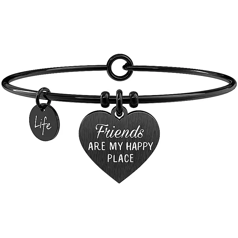 Bracciale Donna Kidult Love Friends Are My Happy Place in Acciaio pvd Nero