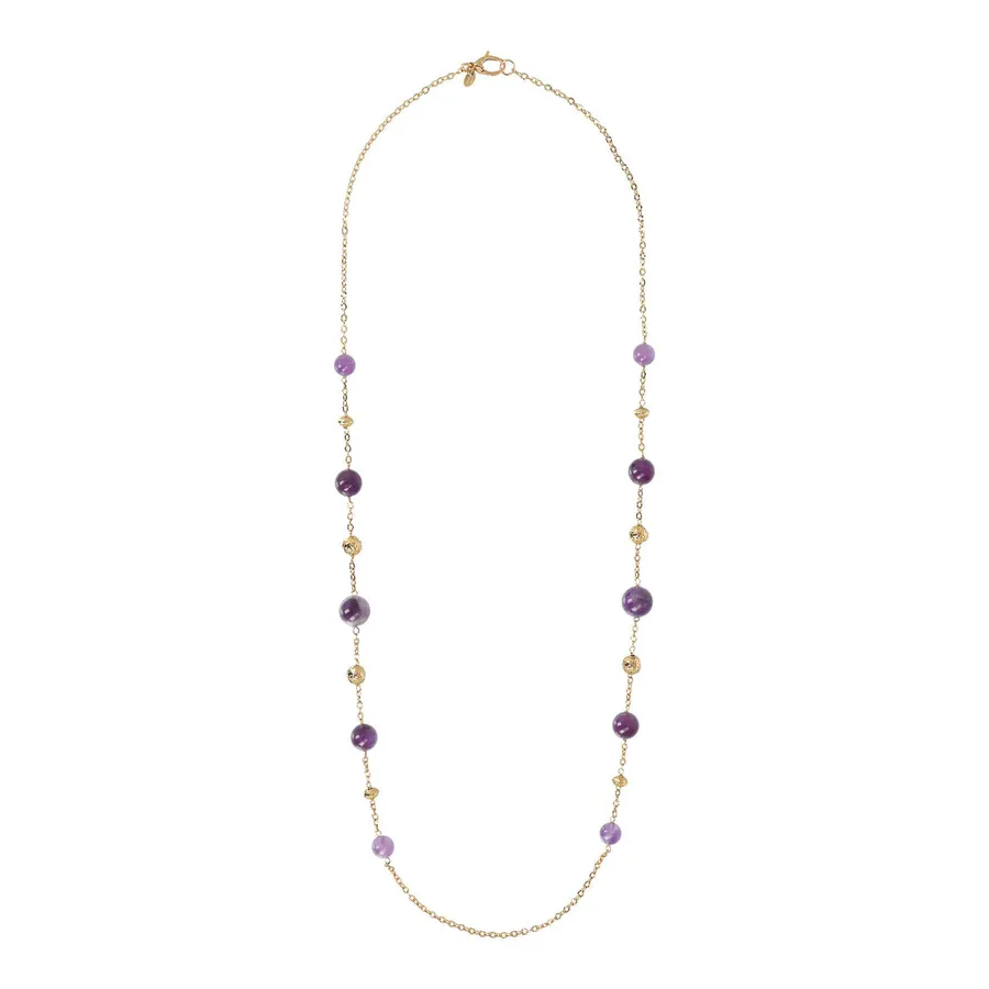 Collana Donna Etrusca Lunga con Sfere Golden e Pietre Naturali