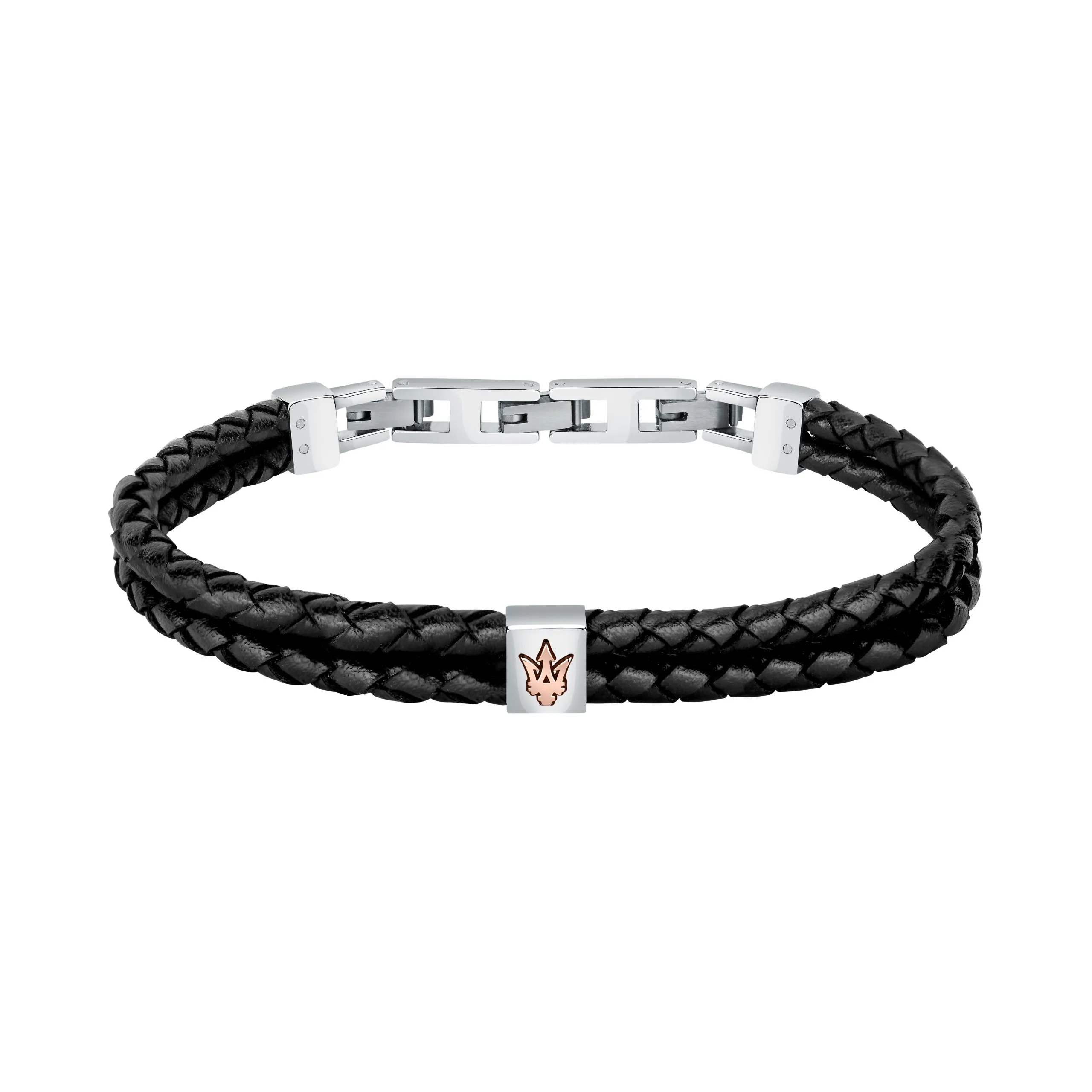 Bracciale Uomo Maserati Jewels in Pelle Nera con dettagli Rosè