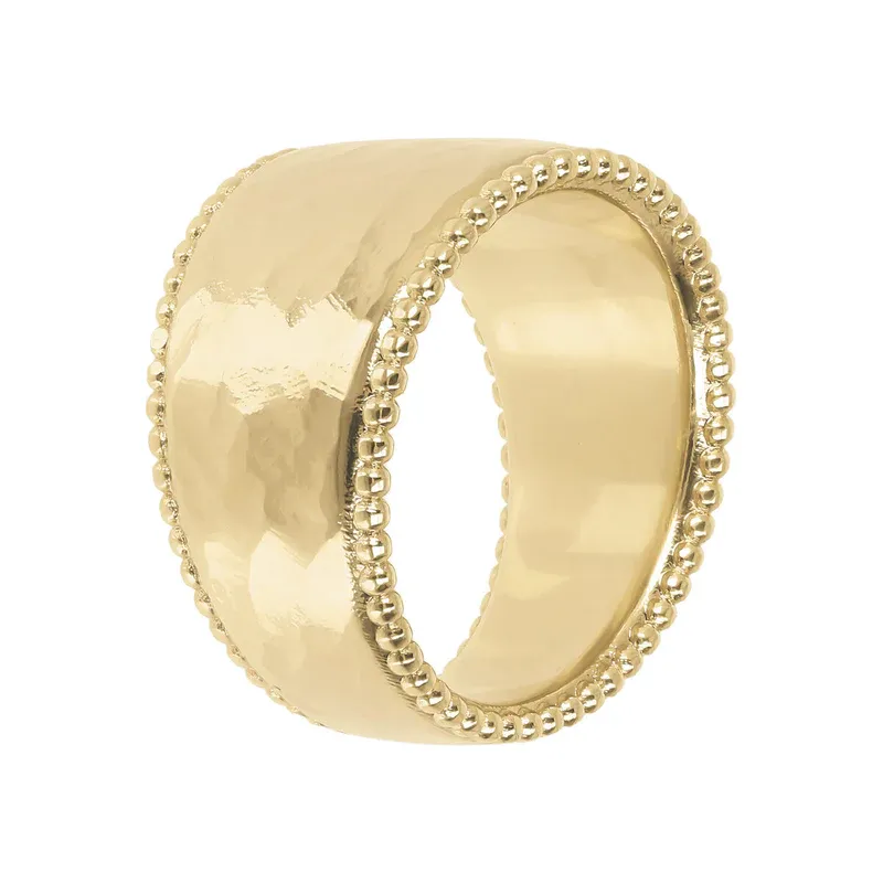 Anello Donna Etrusca a Fascia Martellato con Bordi a Palline