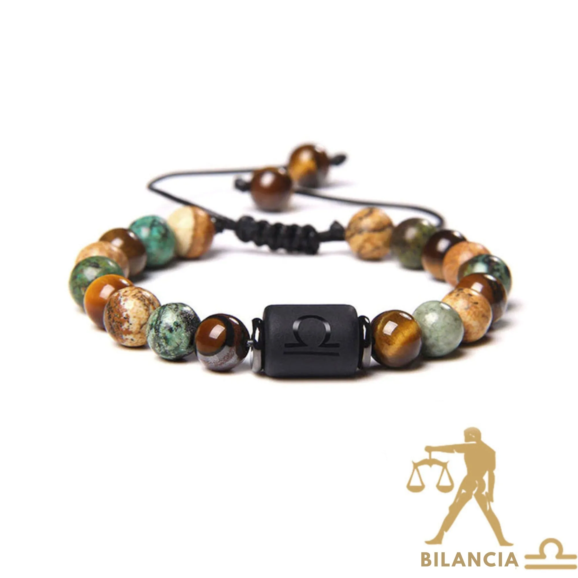 Bracciale Bilancia – Occhio di Tigre, Turchese, Diaspro – Cordoncino r