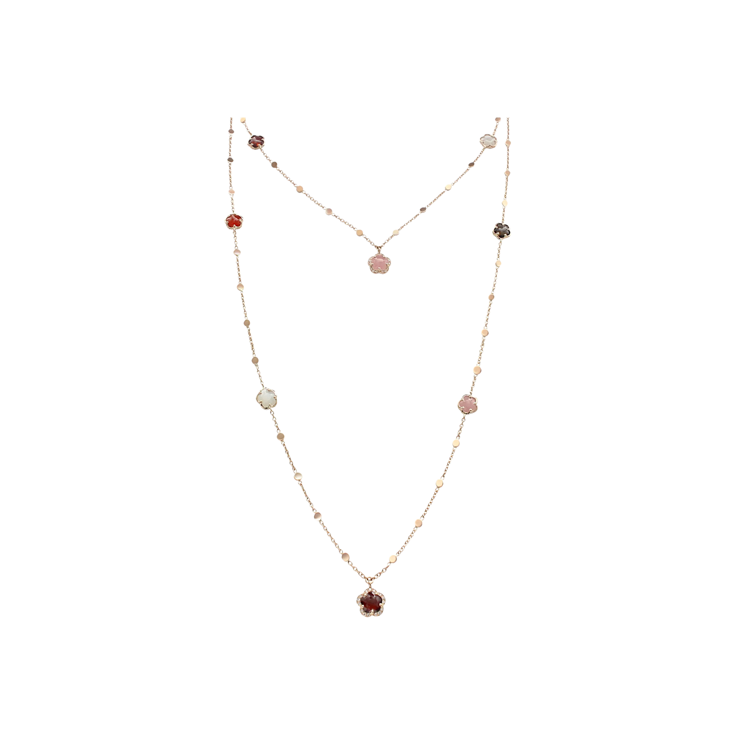 SAUTOIR FIGLIA DEI FIORI IN ORO ROSA CON PIETRE FANTASIA, DIAMANTI BIANCHI E CHAMPAGNE - 16042R - 16042R