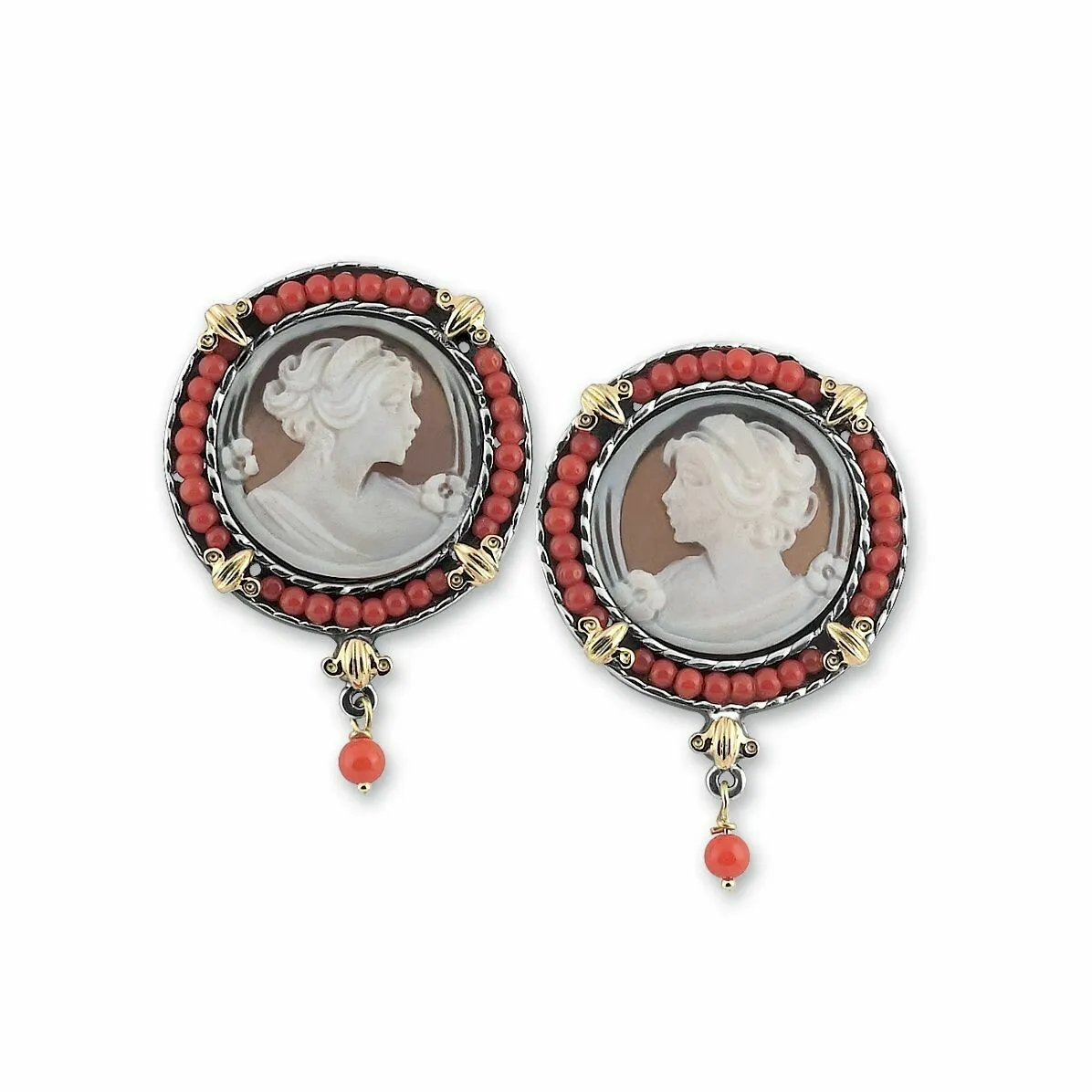 Orecchini con Cammei tondi e Coralli - GERARDO SACCO