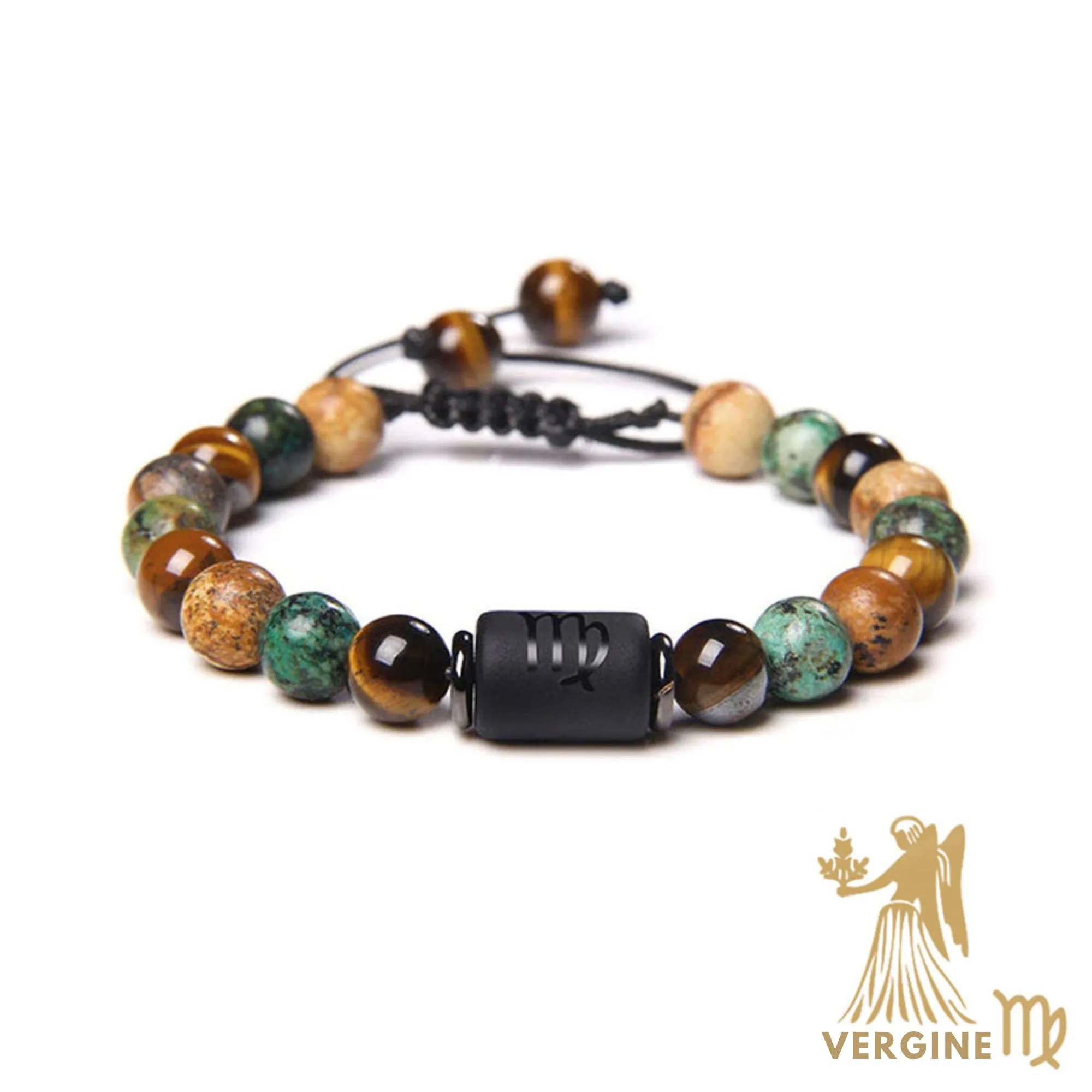 Bracciale Vergine – Occhio di tigre, turchese, diaspro – Cordone regol