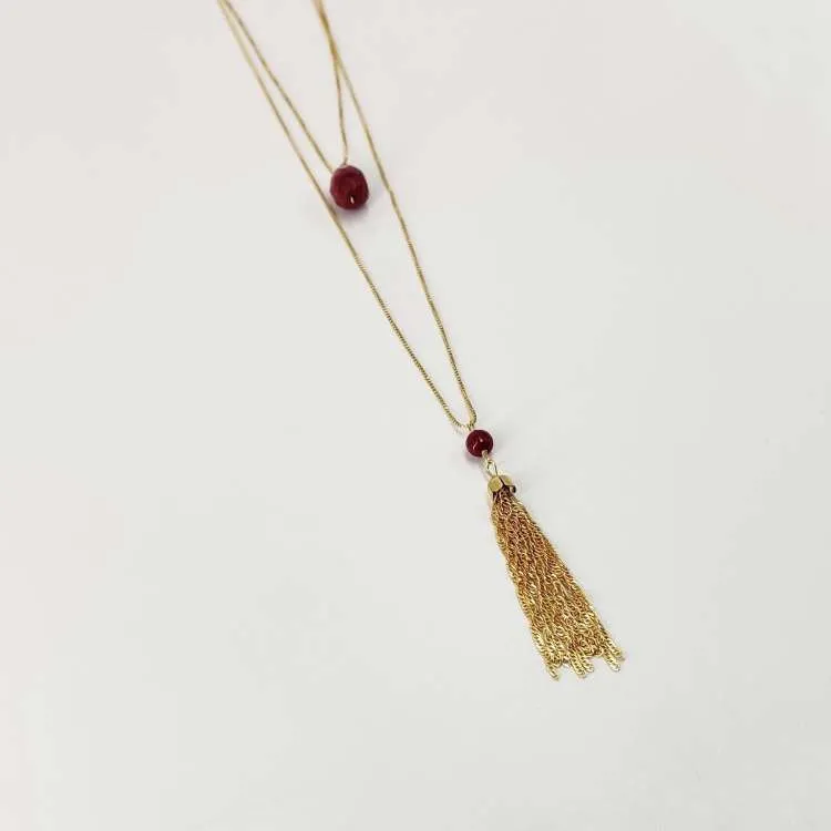 Collana lunga Goccia doppia e ciondolo a nappa