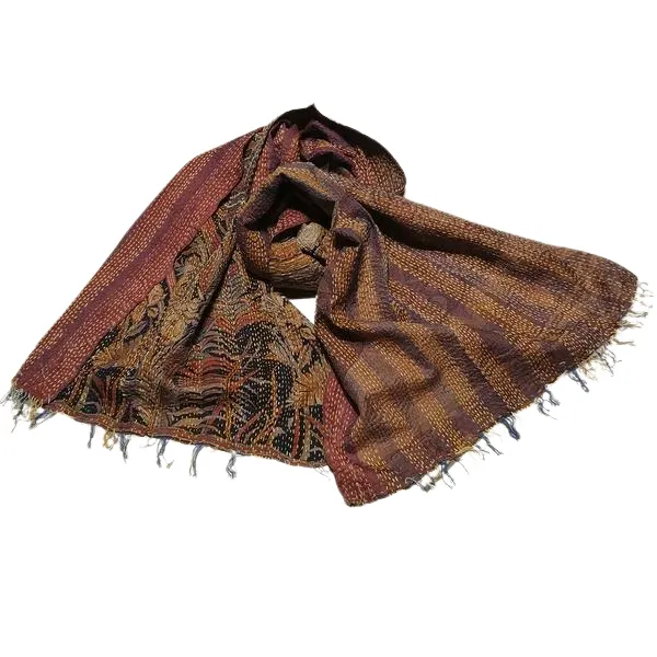 Sciarpa KANTHA con tessuti vintage misto seta ricamo a mano bronze - nero