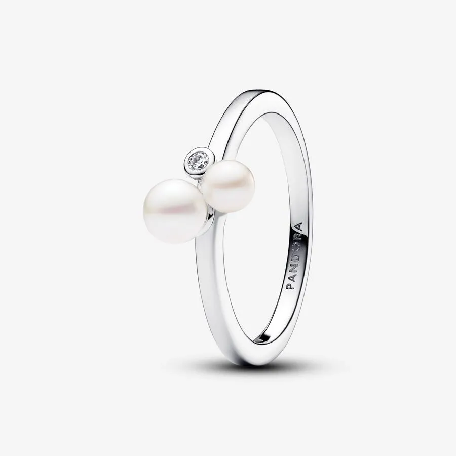 Anello Pandora Perle Coltivate D'acqua Dolce Trattate in Duo
