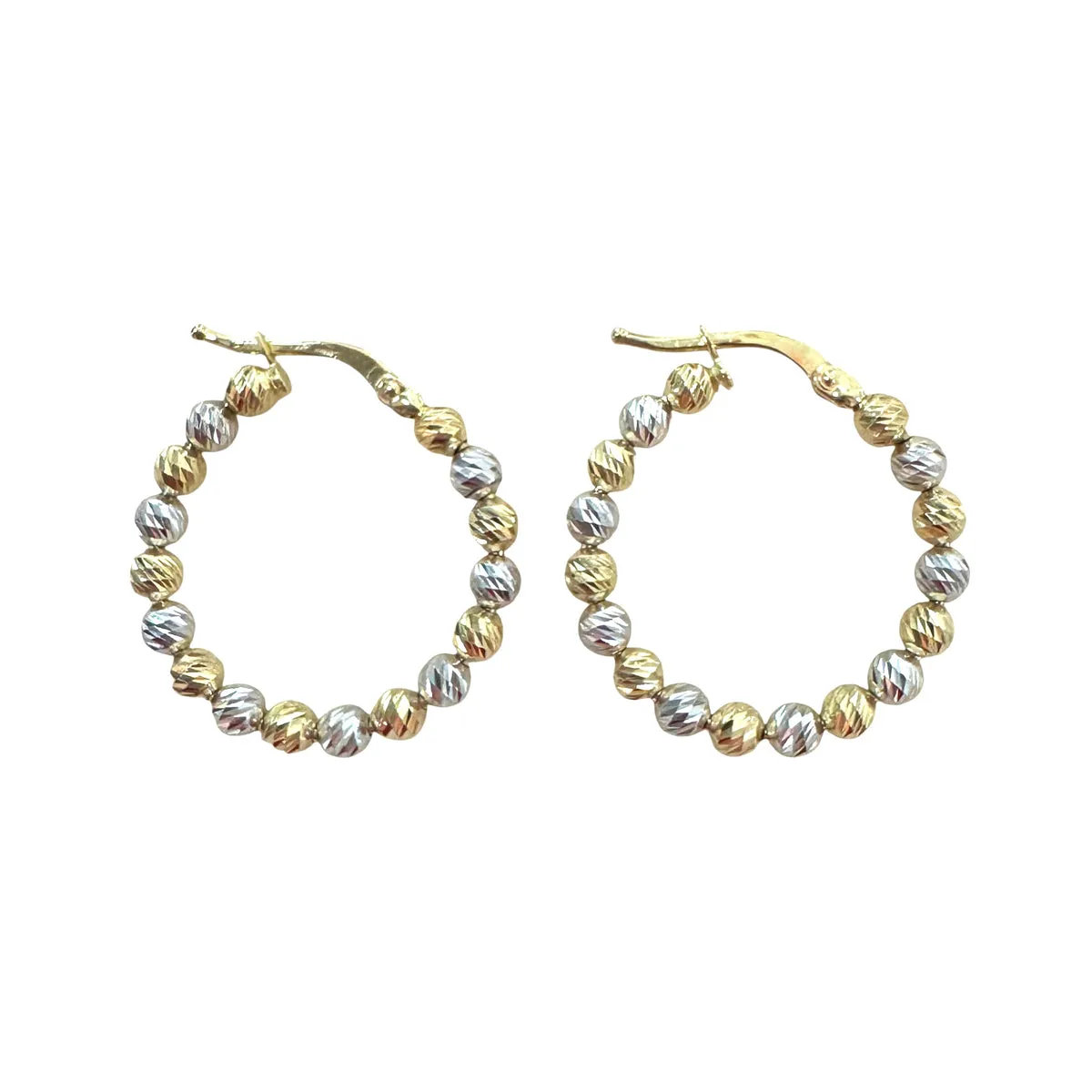 ORECCHINI A CERCHIO CON PALLINO DIAMANTATO IN ORO BIANCO E GIALLO