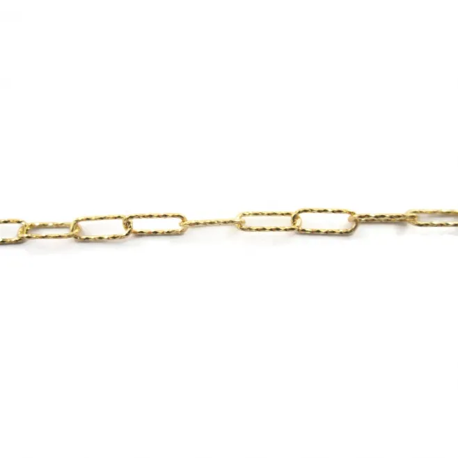 catena mini graffetta diamantata di 7,5x3 mm argento 925 placcato oro giallo -10 cm