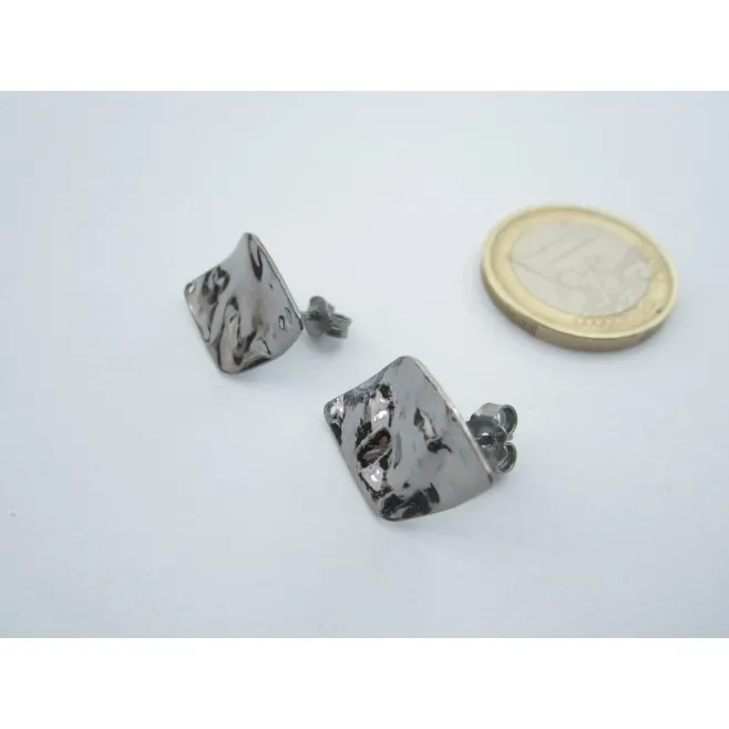 2 basi orecchini rombo 21x15 mm martellato e stropicciato argento 925 brunito