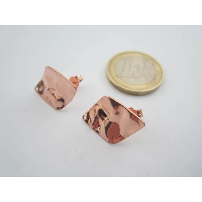 2 basi orecchini rombo 21x15 mm martellato e stropicciato argento 925 plac oro R