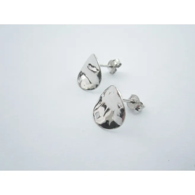 2 basi orecchini tondino 12 mm martellato e stropicciato argento 925 rodiato